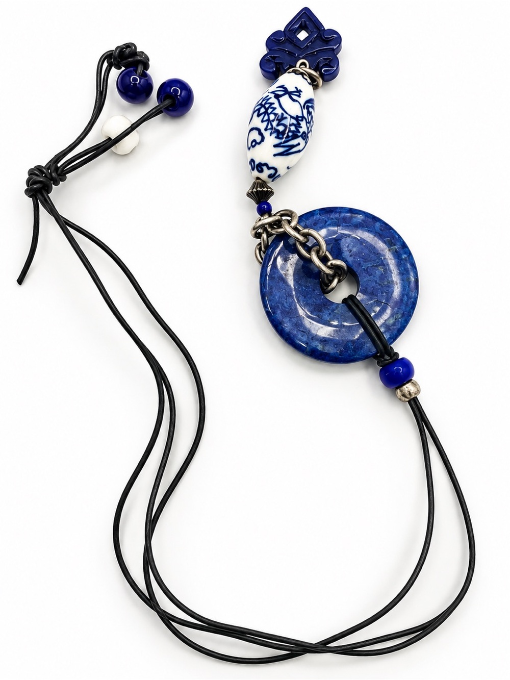 Handcrafted Blue Pendant Necklace with Ceramic Accent